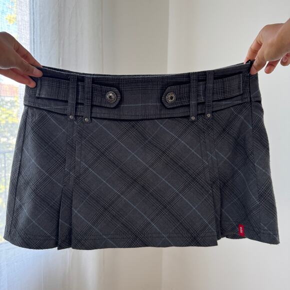 Vintage Esprit Plaid Belt-Detail Mini Skirt (S/M) - Picture 3 of 9